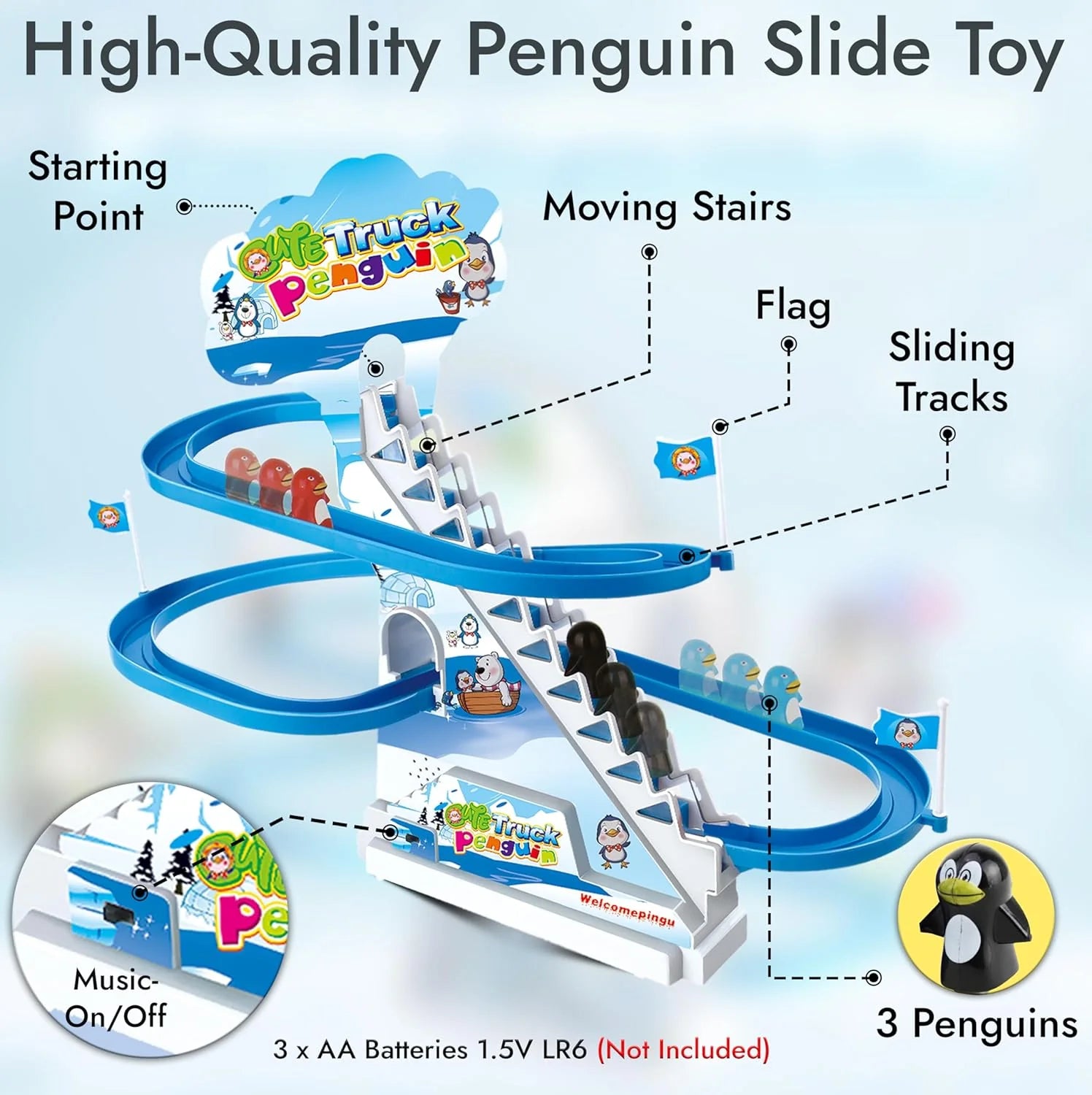 ARSUK Penguin Race Game Toy Playful Musical Roller Coaster Track Playset with Music LED Flashing Lights On Off Button for Toddlers and Kids Gift