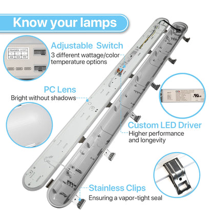 Hyperlite 4FT LED Vapor Light, 7800lumens, Selectable Wattage & CCT, AC 100-277V