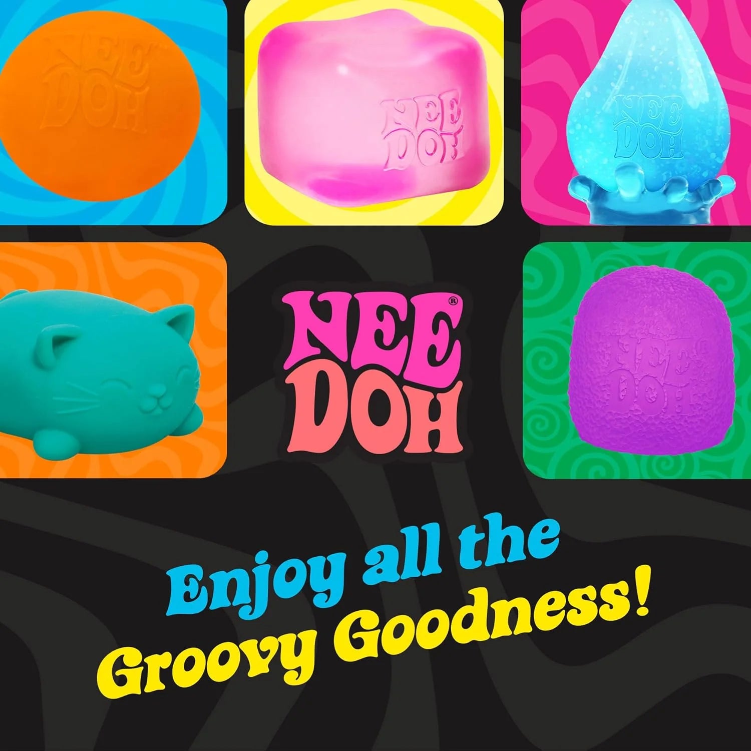 Super NeeDoh Fuzzball Stress Ball Fidget Toy Huge 45 in Diameter Jumbo Squishy Squeezy Fun Colors Assorted 1 Per Pack