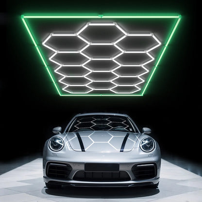 Hyperlite Hexagon Garage Lights Gen 2 Green - 15 Grid (15.9 x 8 ft) With Border