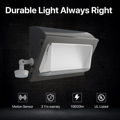 Motion Activated Wall Pack Light - Oval series, 15600 Lumens, 5000K, AC 120-277V, Dusk to Dawn
