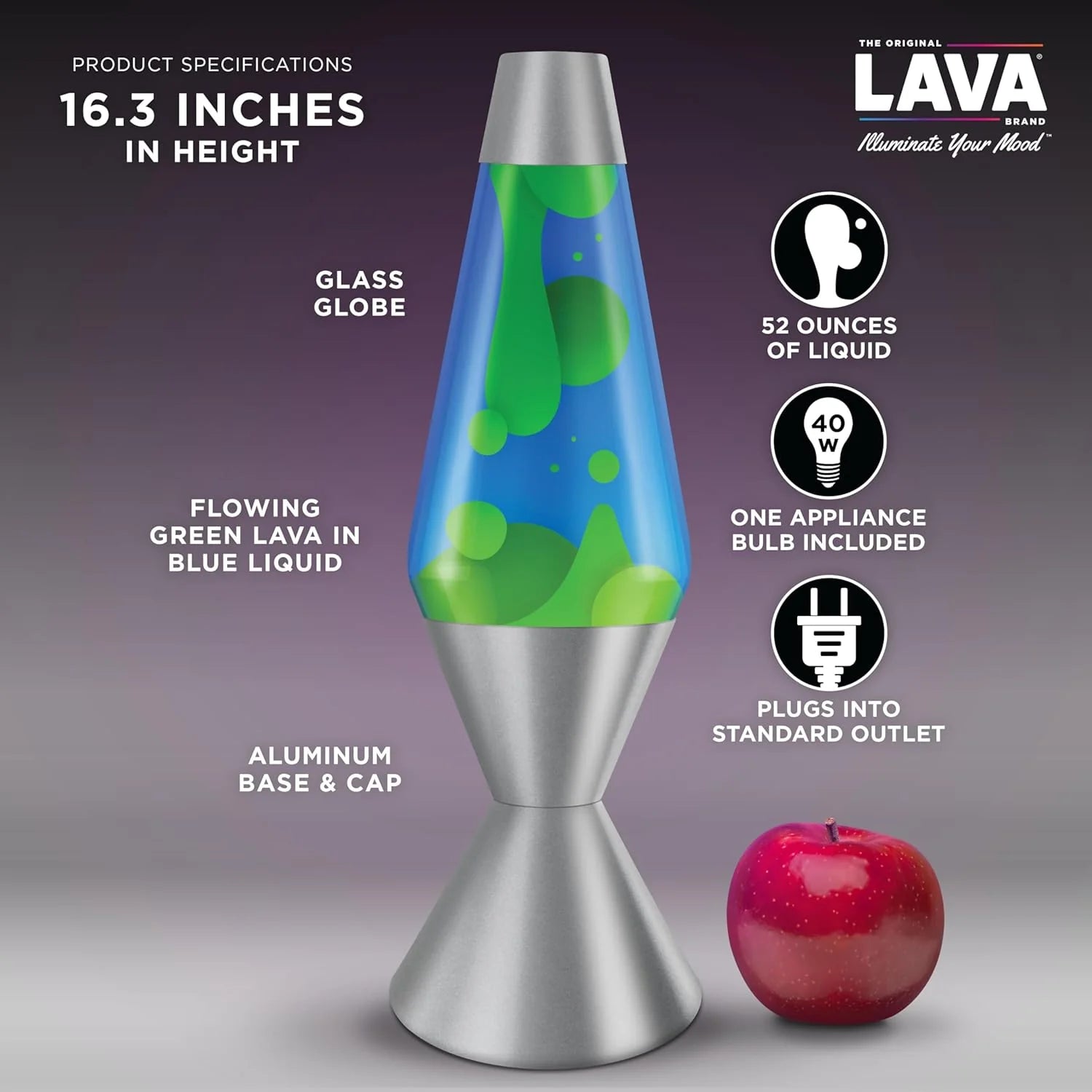 Lava The Original Lamp 163 Emerald Tide Classic Liquid Motion Lamp Yellow Wax and Blue Liquid Item 5139 Amazon Exclusive