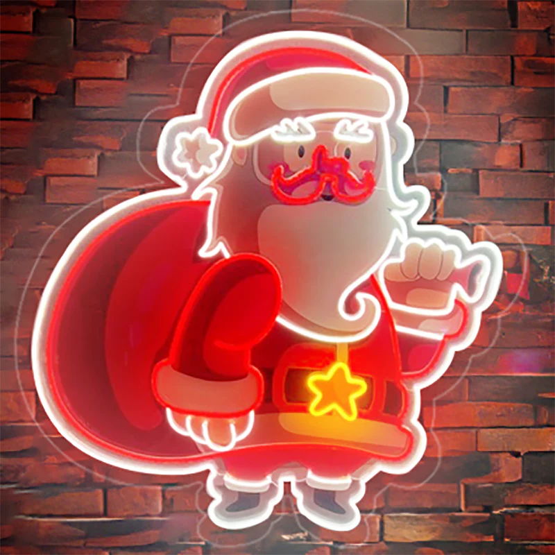 Santa Claus with Gift Bag UV Printed LED Neon Sign