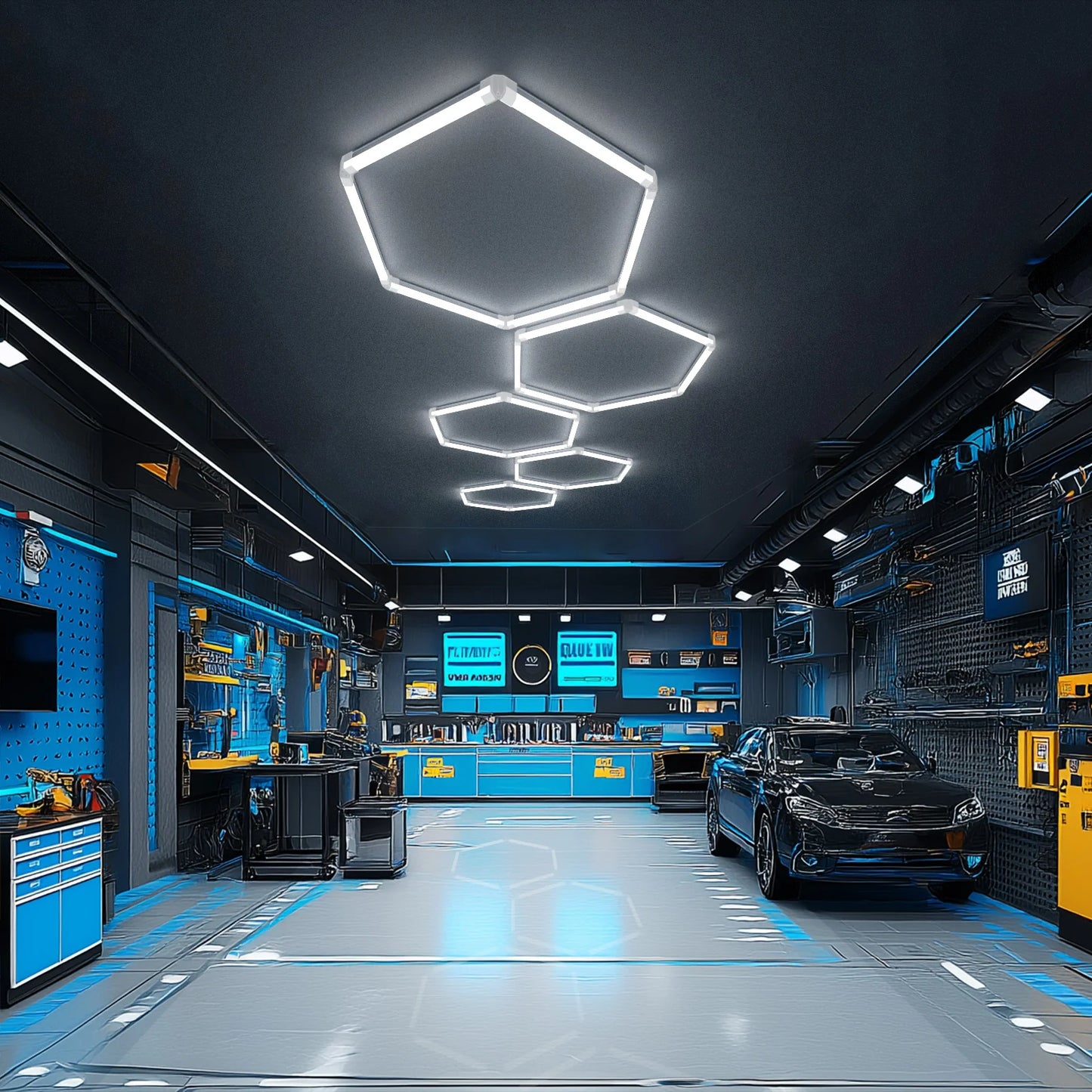 Hyperlite Hexagon Garage Lights Gen 2 - 5 Grid (12.4 x 4 ft)