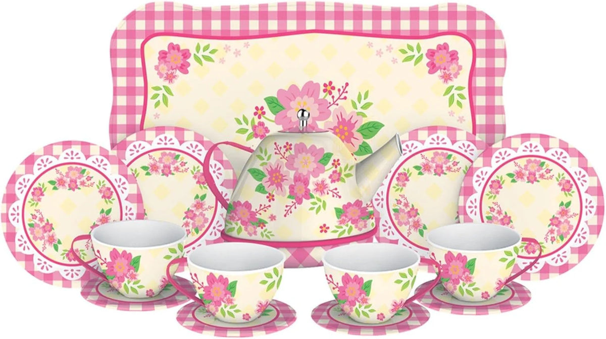 Fancy Tin Tea Set Red