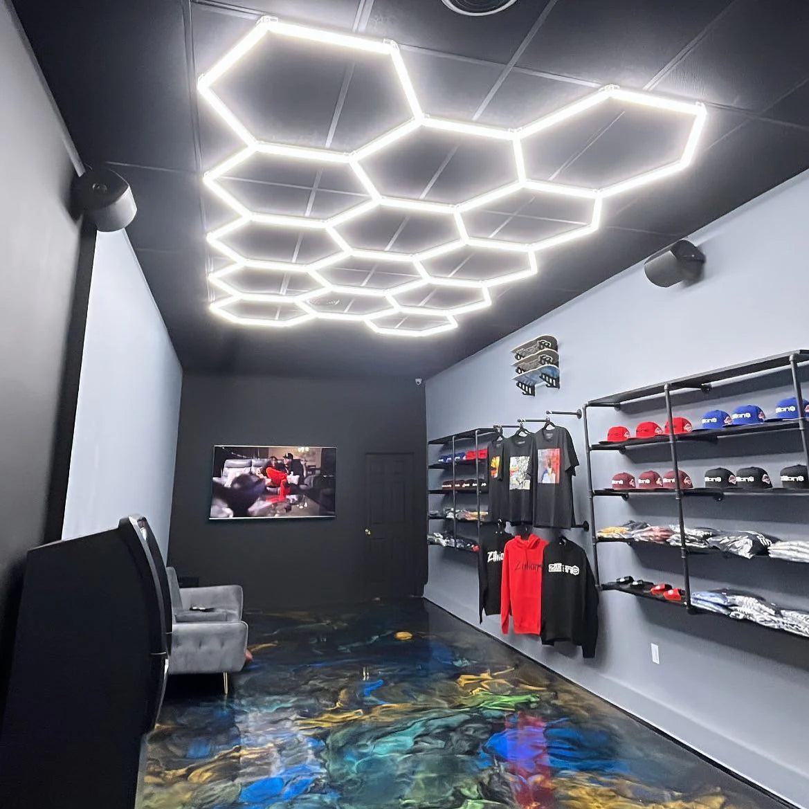 Hyperlite Hexagon Garage Lights Gen 2 - 14 Grid (12.5 x 7.3 ft)