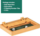 Shut the Box Family Game of Strategy and Chance Includes Collectible Wooden Game Box Felt Bottom Rounded Dice and Detailed Instructions Ages 6 and Up