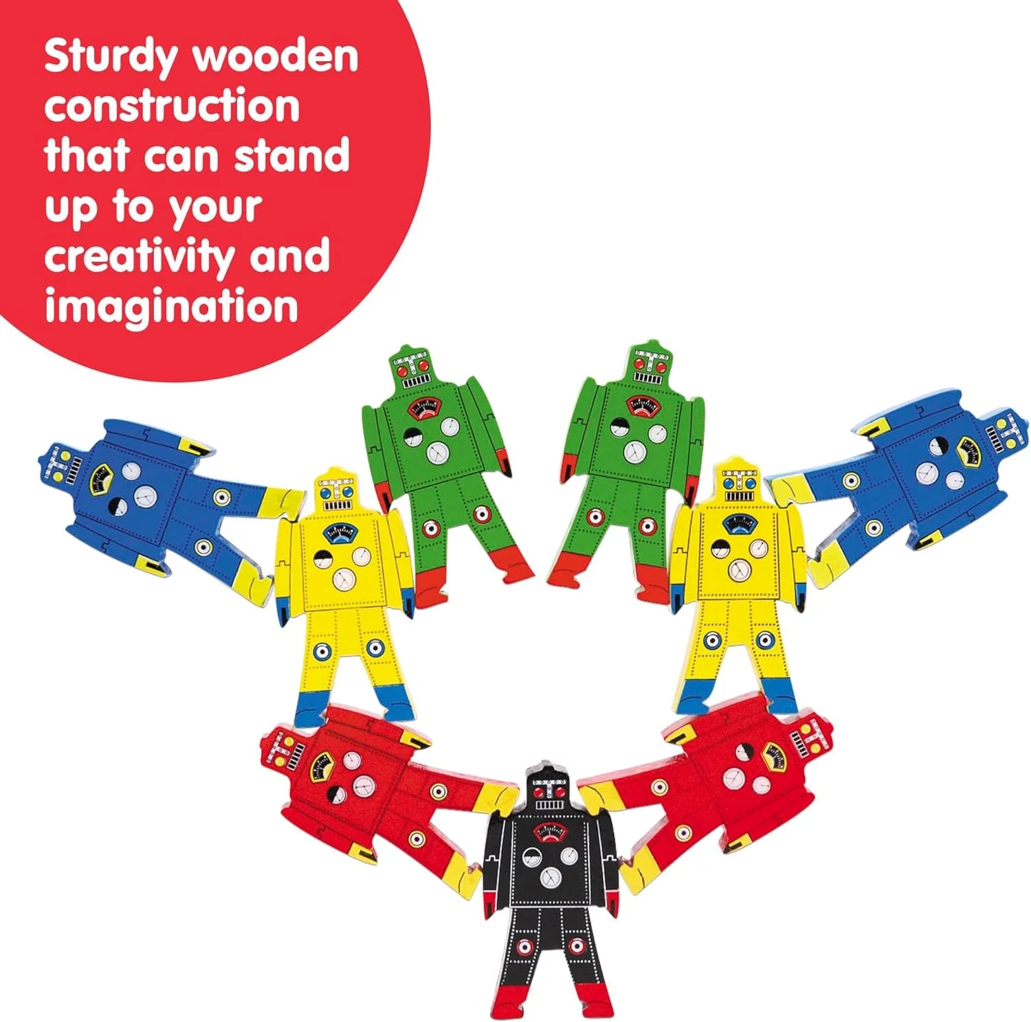 Stacking Robots Colorful Wooden Stacking Toy for Kids 9 pcs Fun Puzzle for Balancing and Imaginative Play Ages 3 and Up