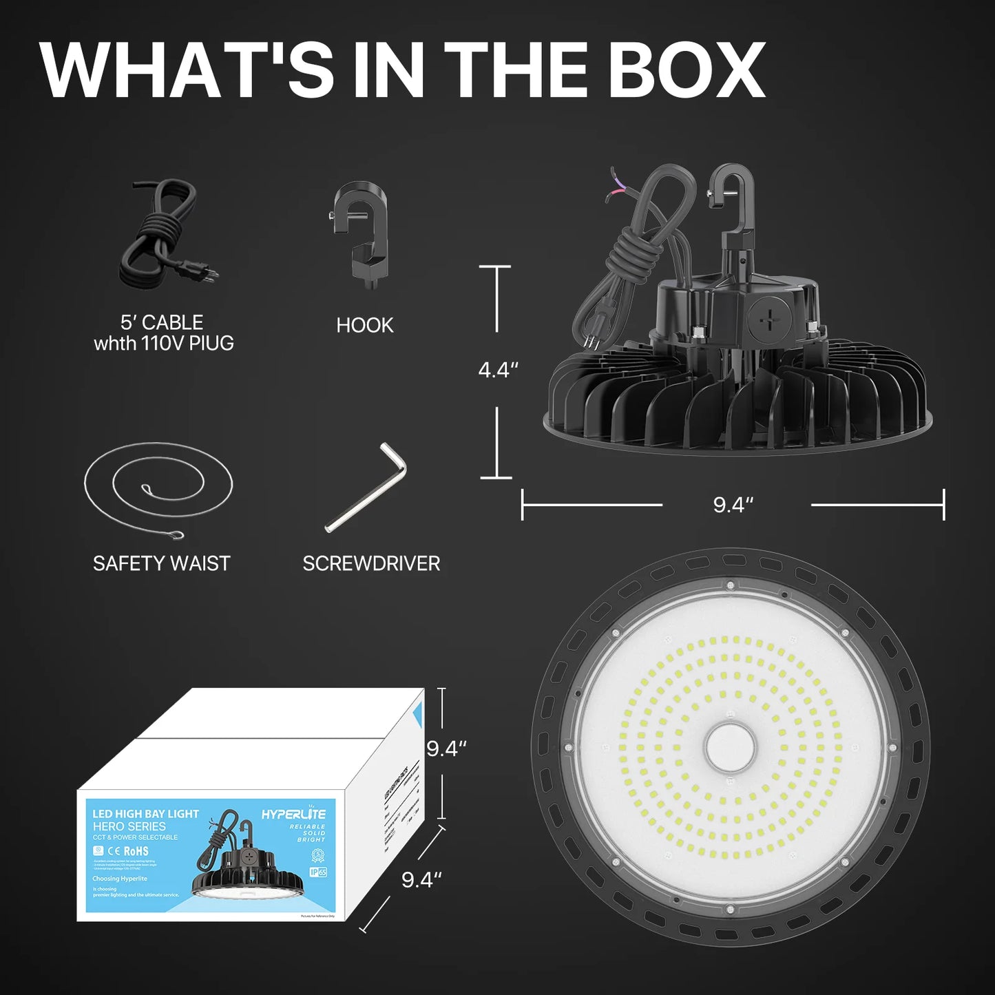 Hyperlite LED High Bay Light - Black Hero Series, 21750lumens, Selectable Wattage&CCT, AC 120-277V