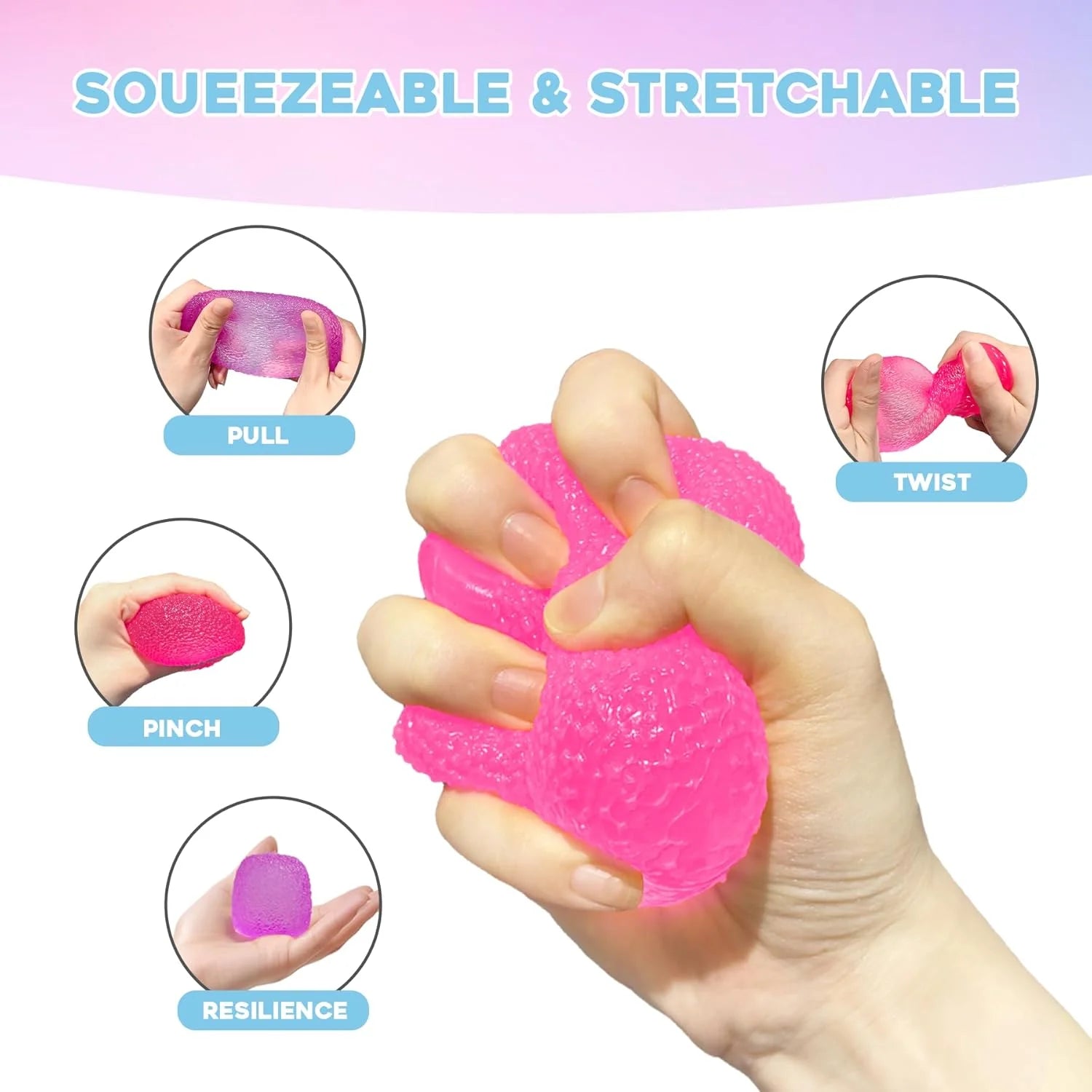 Squishy Fidget Toys Stress for Kids and Adults Super Solid Squeeze Ball Sensory for Stress Relief Birthday Easter Basket Stuffers and Party FavorsPink