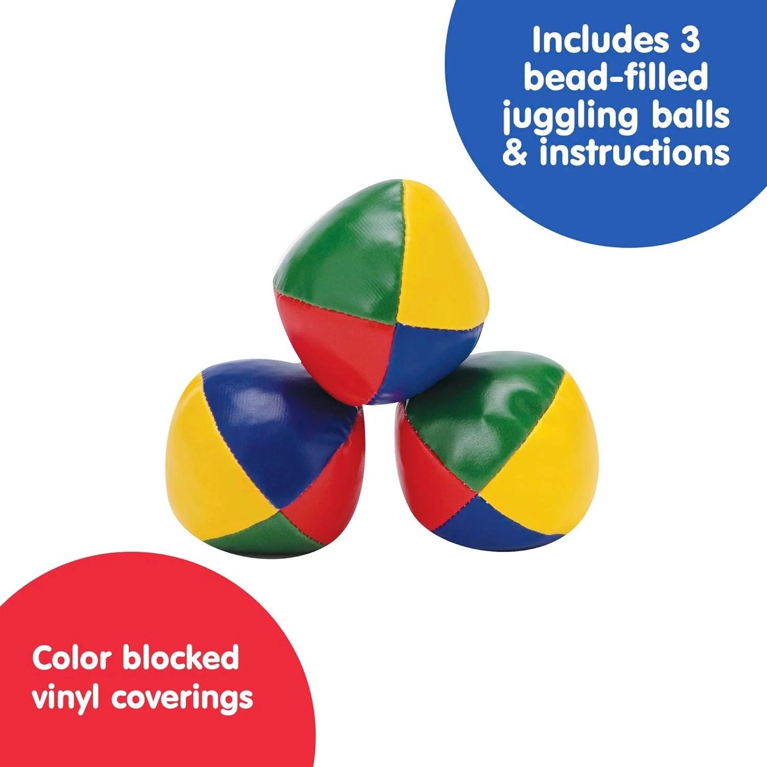 Classic Juggling Balls Colorful Vinyl Toss and Catch Balls with Bead Filling Includes 3 Balls and Instructions Ages 5 and Up Three Piece Set
