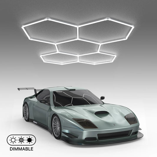 Dimmable Hyperlite Hexagon Garage Lights Gen 2 - 5 Grid (7.3 x 5.1 ft)