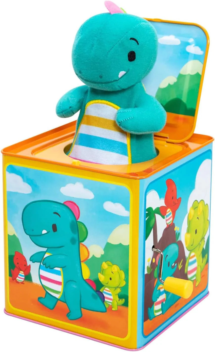 Brand Baby Dino Jack in The Box Classic Tin Musical Popping Toy Ages 18 Months to 4 Years
