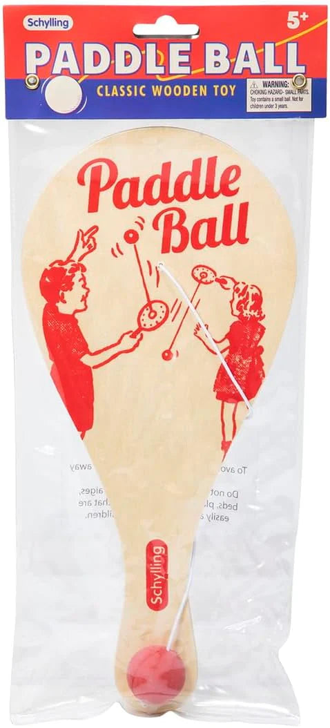 Paddle Ball Classic Game Made with Real Wood Ages 5 and Up One Piece
