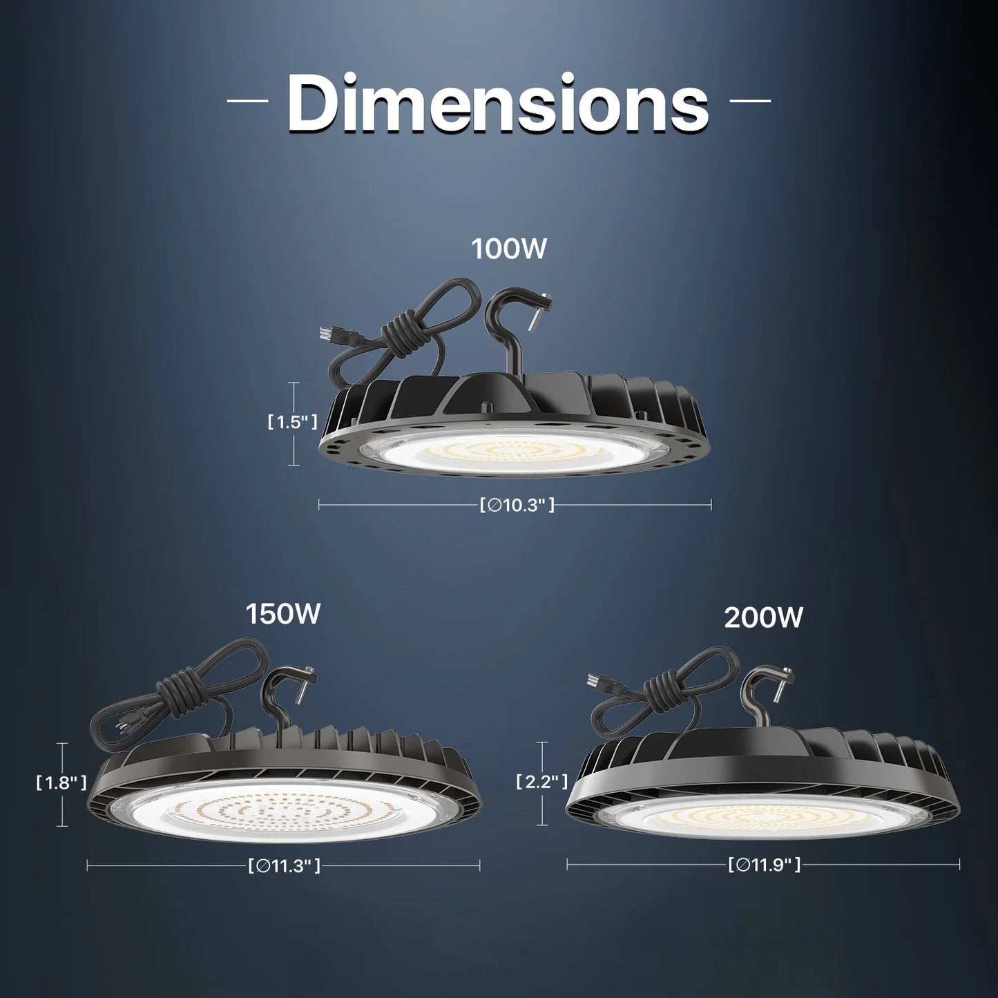 Hyperlite High Bay Light - Saturn Series - 100W/150W/200W/250W, 5000K, 120V ONLY