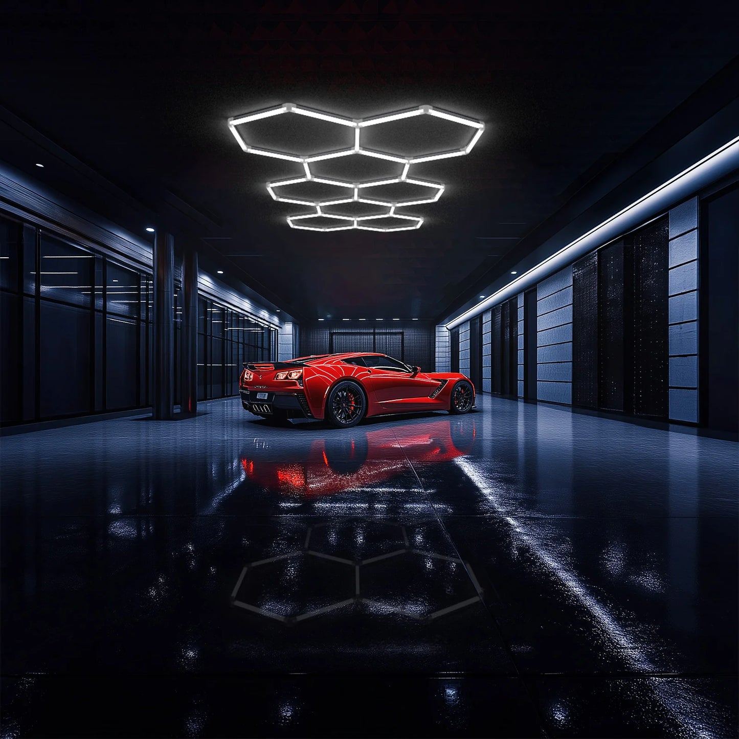 Hyperlite Hexagon Garage Lights Gen 2 - 8 Grid (11.6 x 5.1 ft) Long
