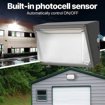 Hyperlite LED Wall Pack Light - HPSA02 Series, 18000lm, 5000K, AC 120-277V, Glass Lens Dusk to Dawn