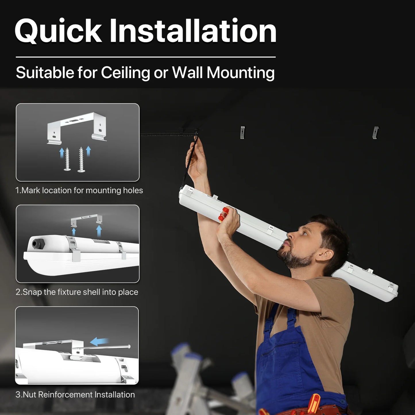 LED Vapor Tight Light - Capsule series, 7800lumens, 5000K, AC 100-277V