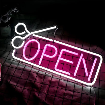 Open With Scissors Neon Sign Light