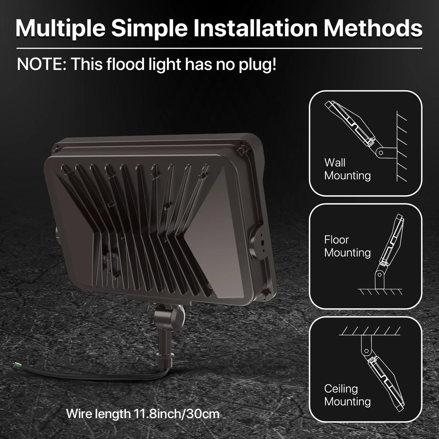 Hyperlite Led Flood Light - Mars Series (Kuncle Mount), 11000lm, 5000K, AC 120V, Optional Dusk-to-Dawn, Without Junction Box