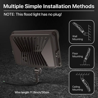Hyperlite Led Flood Light - Mars Series (Kuncle Mount), 11000lm, 5000K, AC 120V, Optional Dusk-to-Dawn, Without Junction Box