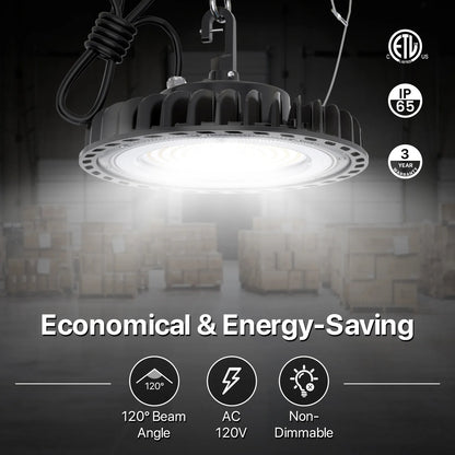 HYPERLITE UFO LED High Bay Light - EC Series, AC 120V, Up to 35700lm, ETL Listed