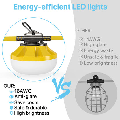 Hyperlite 100ft Construction LED String Work Lights - 10000lumens, 5000K, AC 120V Only