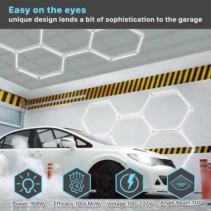 Hyperlite Hexagon Garage Lights Gen 2 - 15 Grid (15.9 x 8 ft) With Border