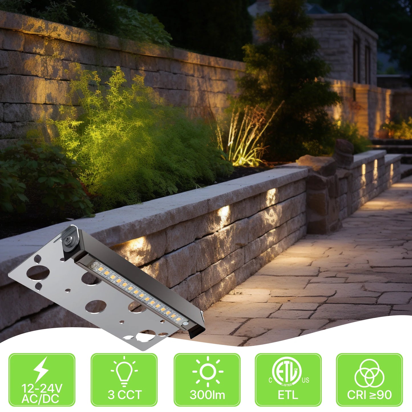 Glitgate 3CCT LED Hardscape Lighting, 8 Pack, 300lumens, AC/DC 12-24V.