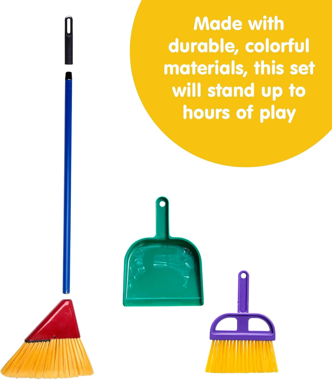 Childrens Broom Set Kids Pretend Play Cleaning Kit Includes Broom Dustpan and Brush Ages 3 and Up