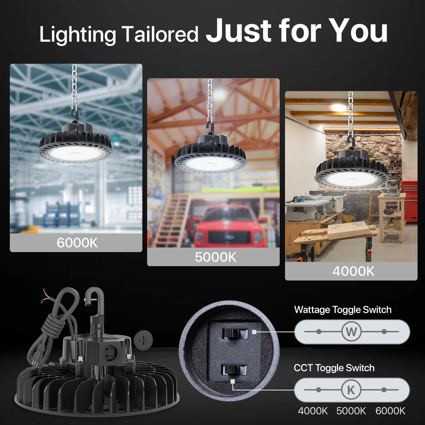Hyperlite LED High Bay Light - Black Hero Series, 29000lumens, Selectable Wattage&CCT, AC 120-277V