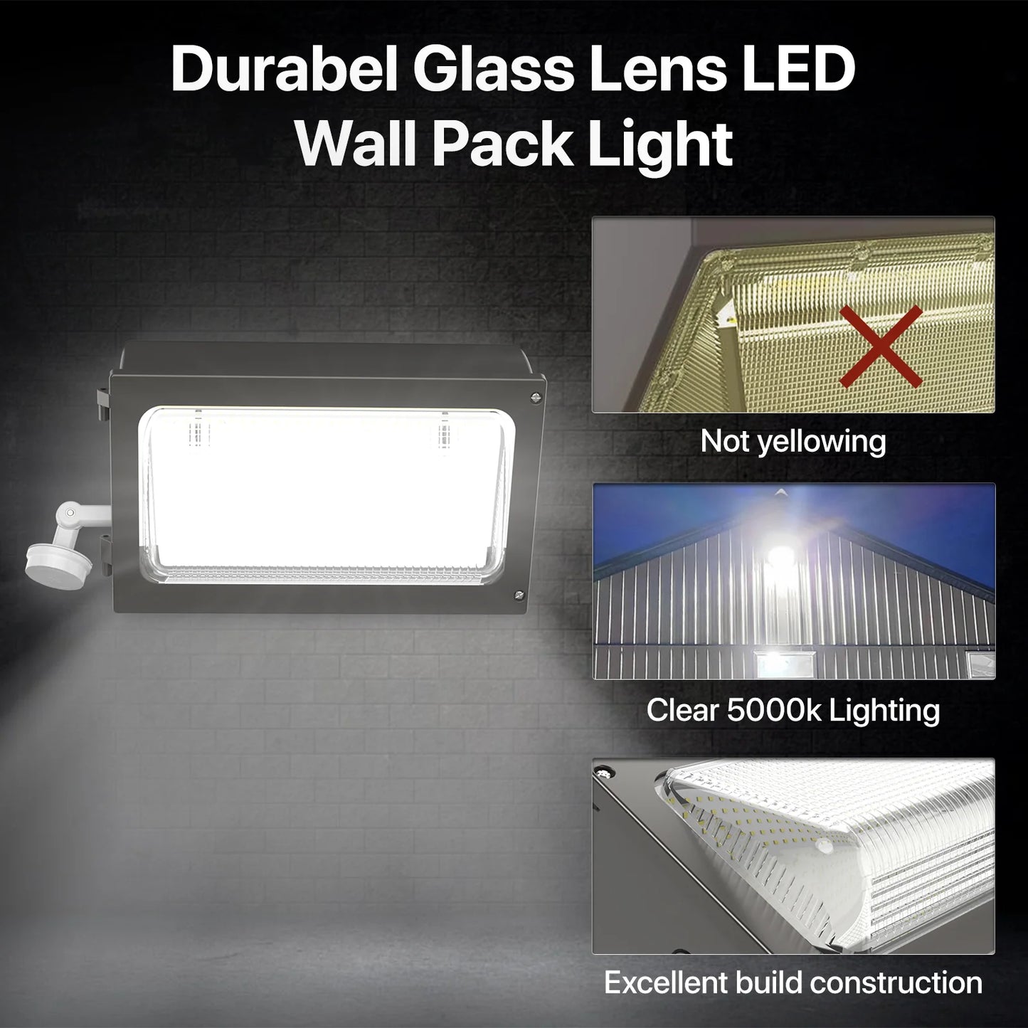Motion Activated Wall Pack Light - Oval series, 15600 Lumens, 5000K, AC 120-277V, Dusk to Dawn