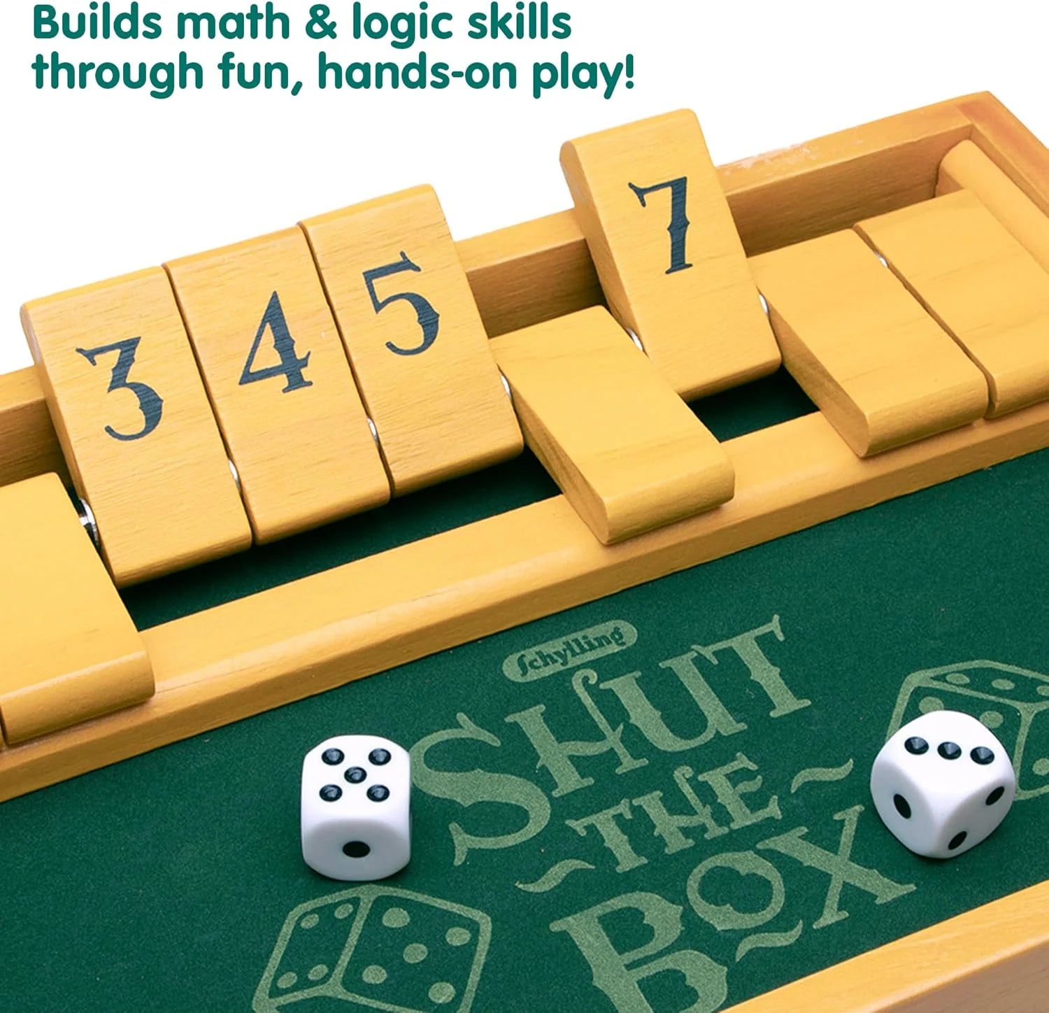 Shut the Box Family Game of Strategy and Chance Includes Collectible Wooden Game Box Felt Bottom Rounded Dice and Detailed Instructions Ages 6 and Up
