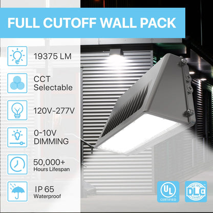 Full Cutoff Wall Pack Lights - WPD Series with Photocell,18750lumens, Selectable Wattage & CCT, AC 120-277V
