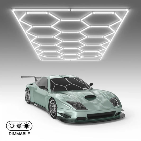 Dimmable Hexagon Garage Lights Gen 2 - 15 Grid (15.9 x 8  ft) with Border