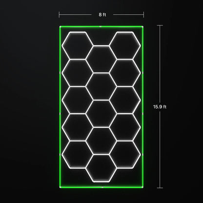 Hyperlite Hexagon Garage Lights Gen 2 Green - 15 Grid (15.9 x 8 ft) With Border