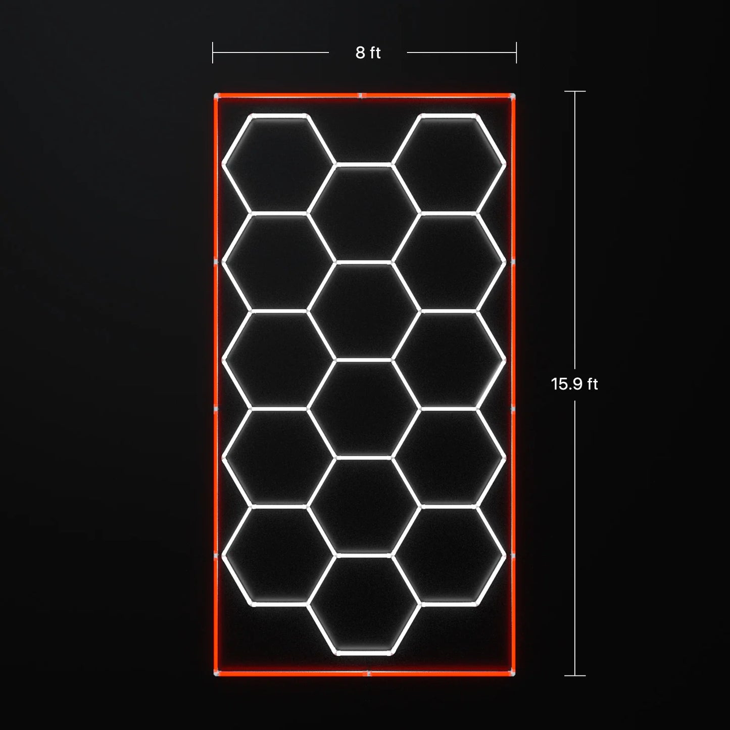 Hyperlite Hexagon Garage Lights Gen 2 Red - 15 Grid (15.9 x 8 ft) With Border