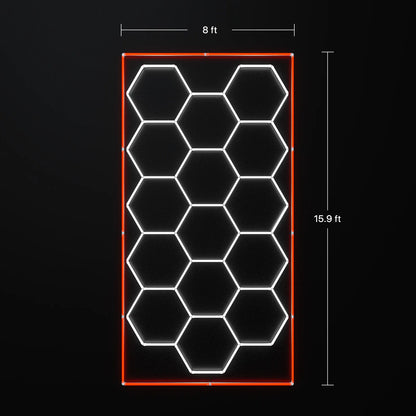 Hyperlite Hexagon Garage Lights Gen 2 Red - 15 Grid (15.9 x 8 ft) With Border