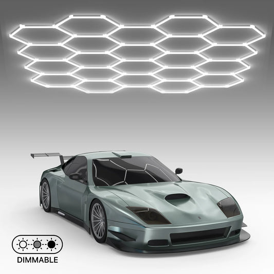 Dimmable Hexagon Garage Lights Gen 2 - 22 Grid (12.5 x 11.6 ft)