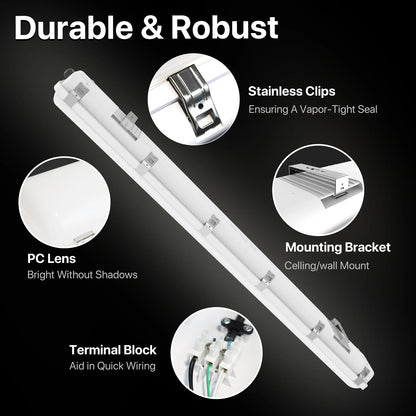 LED Vapor Tight Light - Capsule series, 7800lumens, 5000K, AC 100-277V