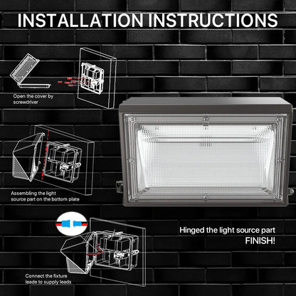 Wall Pack Light with Photocell - Moon series, 9100lumens, 5000K, AC 100-277V