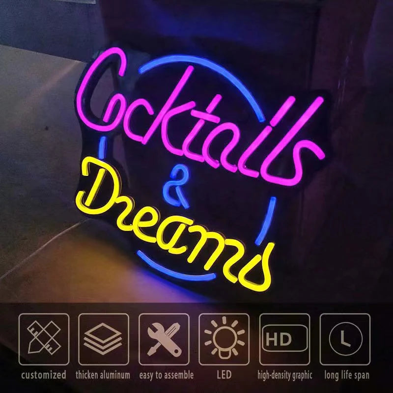 Cocktails & Dreams Neon Sign Light