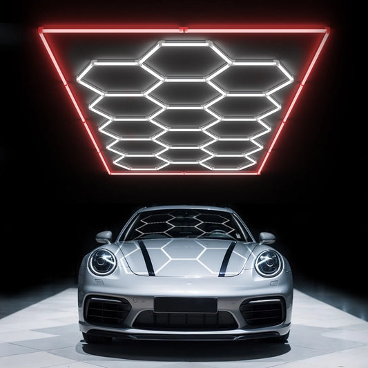 Hyperlite Hexagon Garage Lights Gen 2 Red - 15 Grid (15.9 x 8 ft) With Border