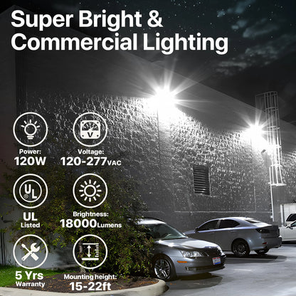 Hyperlite LED Wall Pack Light - HPSA02 Series, 18000lm, 5000K, AC 120-277V, Glass Lens Dusk to Dawn