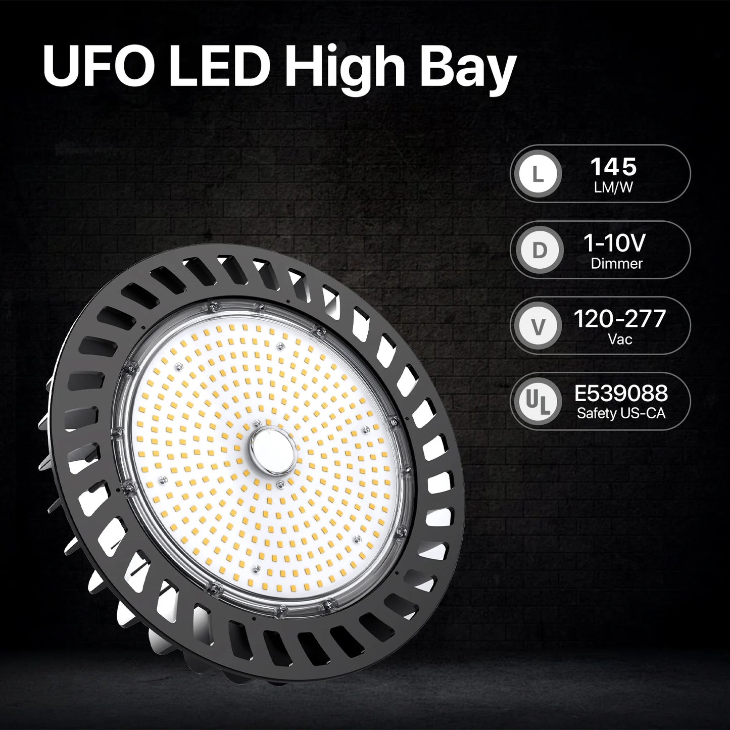 Hyperlite LED High Bay Light - Black Hero Series, 21750lumens, Selectable Wattage&CCT, AC 120-277V