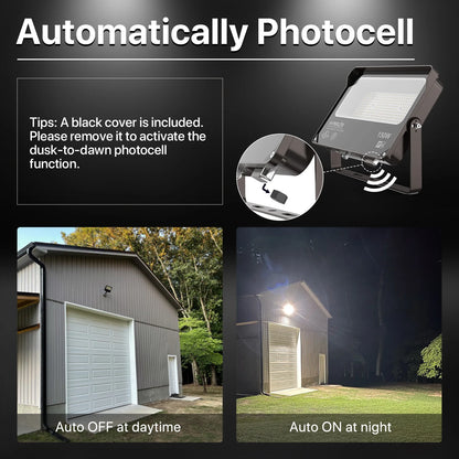 Hyperlite Led Flood Light with Photocell  - Mars Series 2 Pack (U Bracket) - 18000lumens, 5000K, AC 120V Only