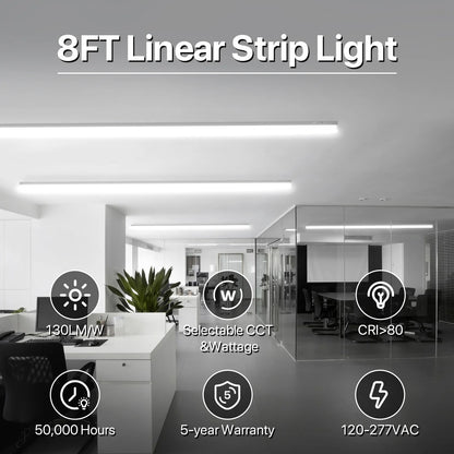 Hyperlite 8FT LED Linear Strip Light Fixture, 10400lumens, Selectable Wattage & CCT, AC 120-277V