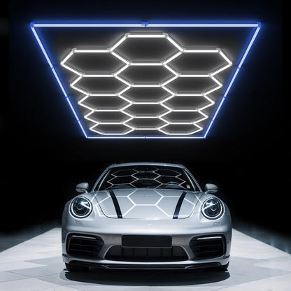 Hyperlite Hexagon Garage Lights Gen 2 Blue - 15 Grid (15.9 x 8 ft) With Border