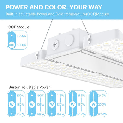 Linear High Bay LED Lights - LHBC Series, 46500lumens, Selectable Wattage &CCT Adjustable, 120-277V, 1.7ft