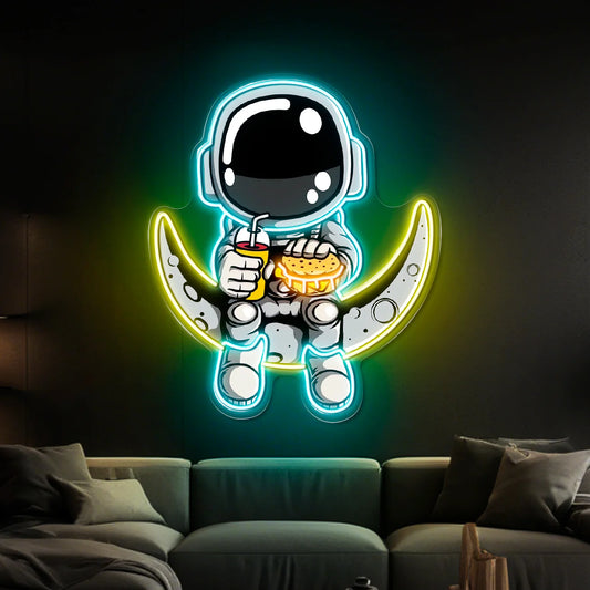 Astronaut Burger & Cola UV Printed LED Neon Sign